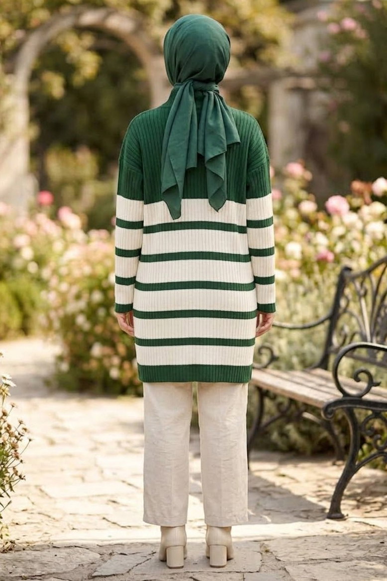 Çizgili Triko Tunik Zumrut - 28908-ZUMRUT - 4