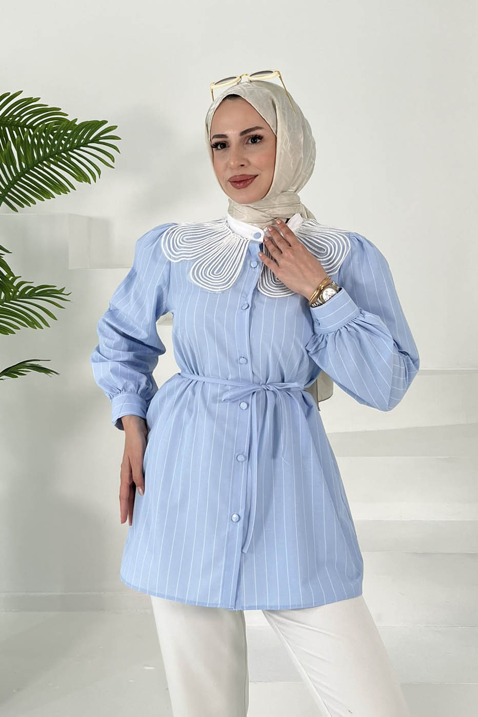 Çizgili Tunik Bebe Mavi - 27000 - 2