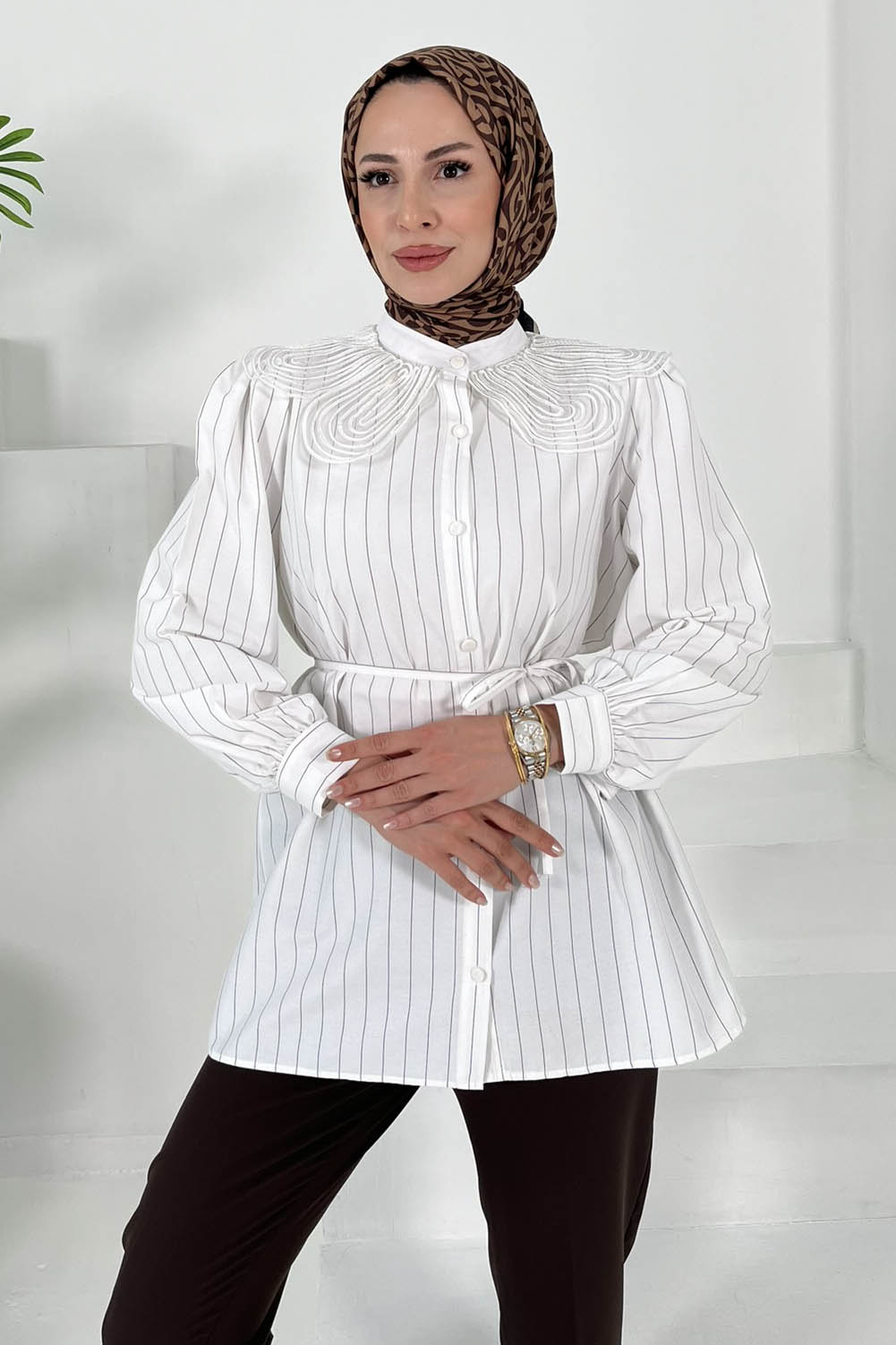 Çizgili Tunik Beyaz - 27000 - 1