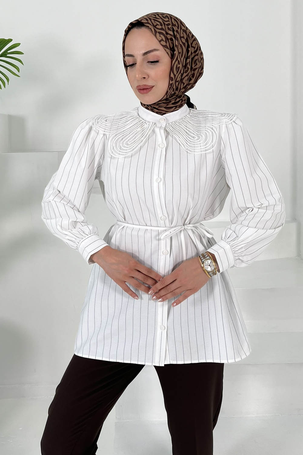 Çizgili Tunik Beyaz - 27000 - 2