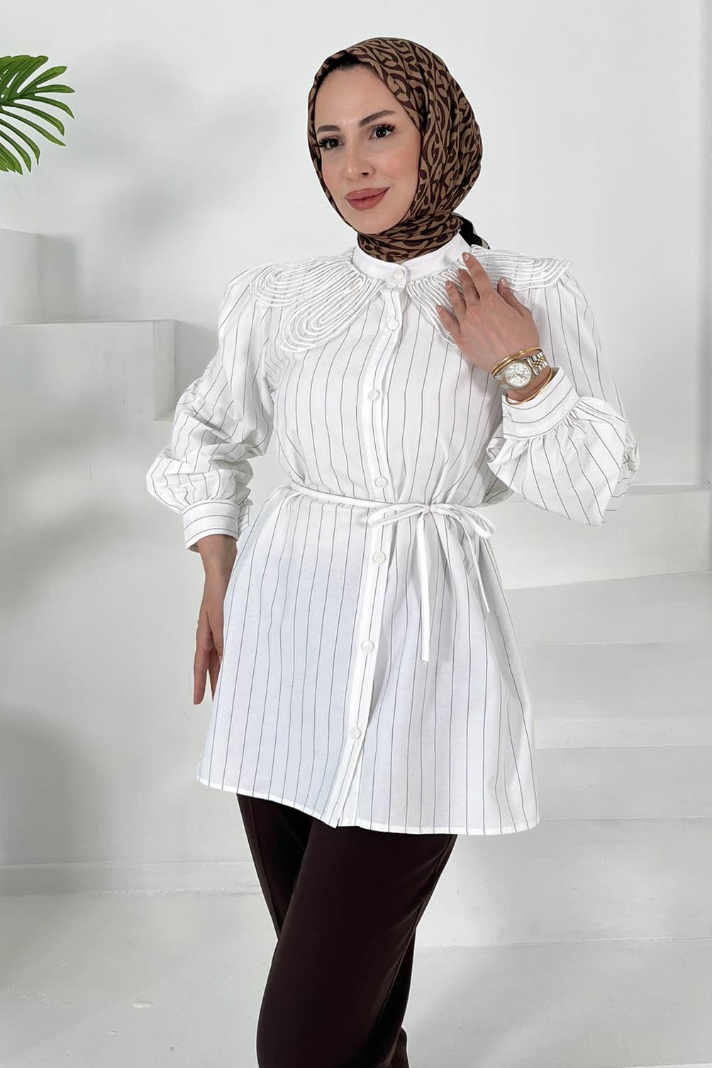 Çizgili Tunik Beyaz - 27000 - 3