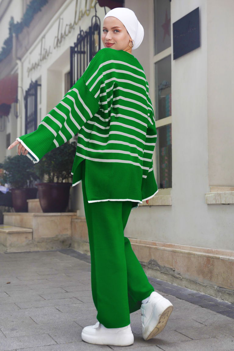 Çizgili Tunik Pantolon - 27729-YESIL - TOFİSA