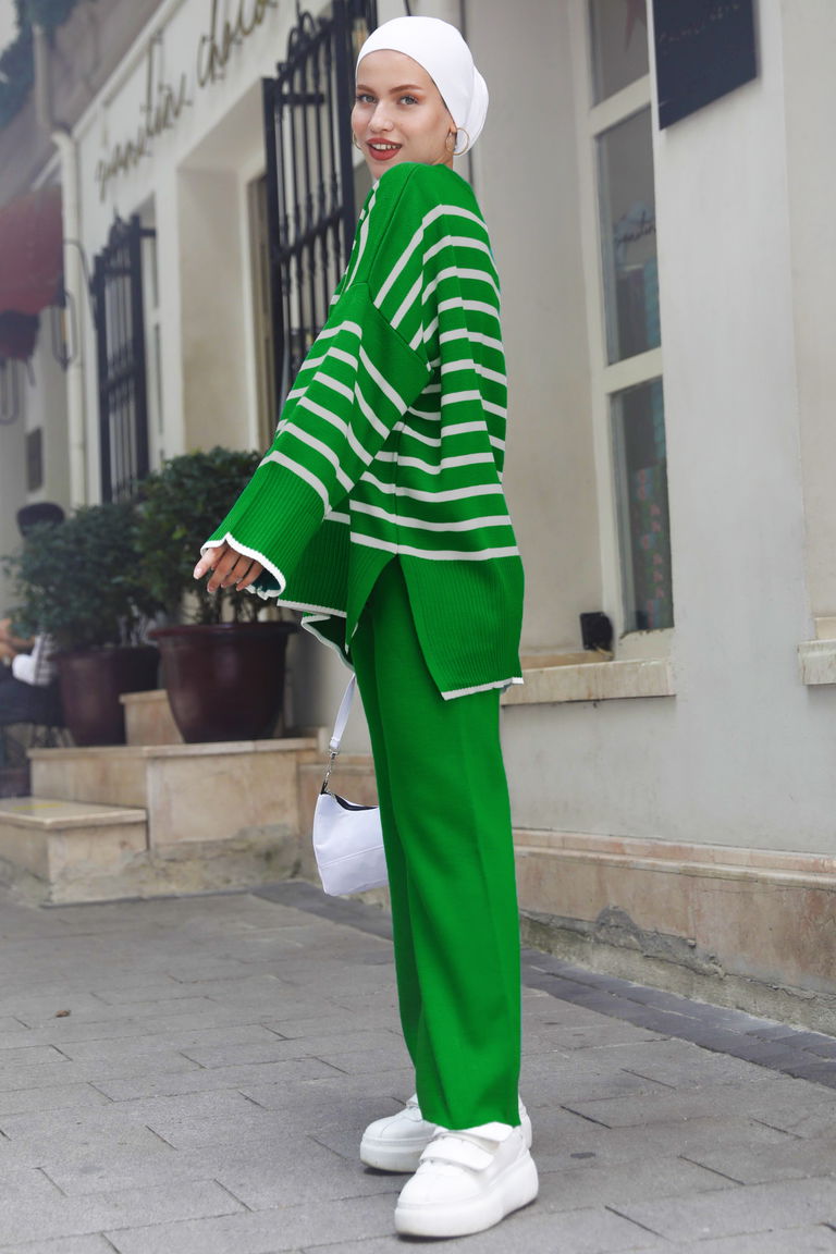 Çizgili Tunik Pantolon - 27729-YESIL - TOFİSA