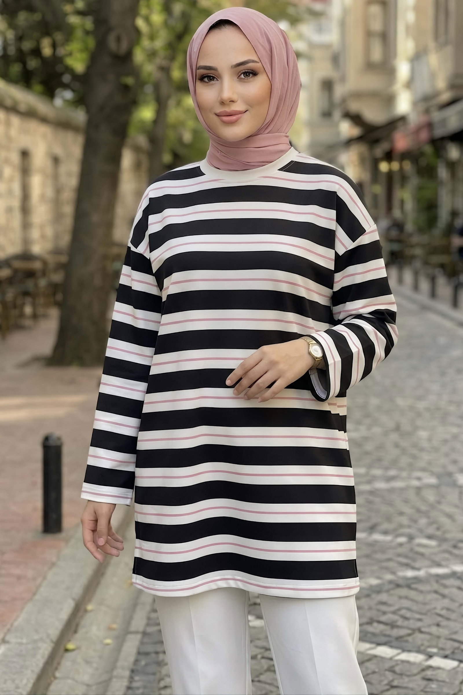 Çizgili Tunik Siyah - 29172-SIYAH - 1