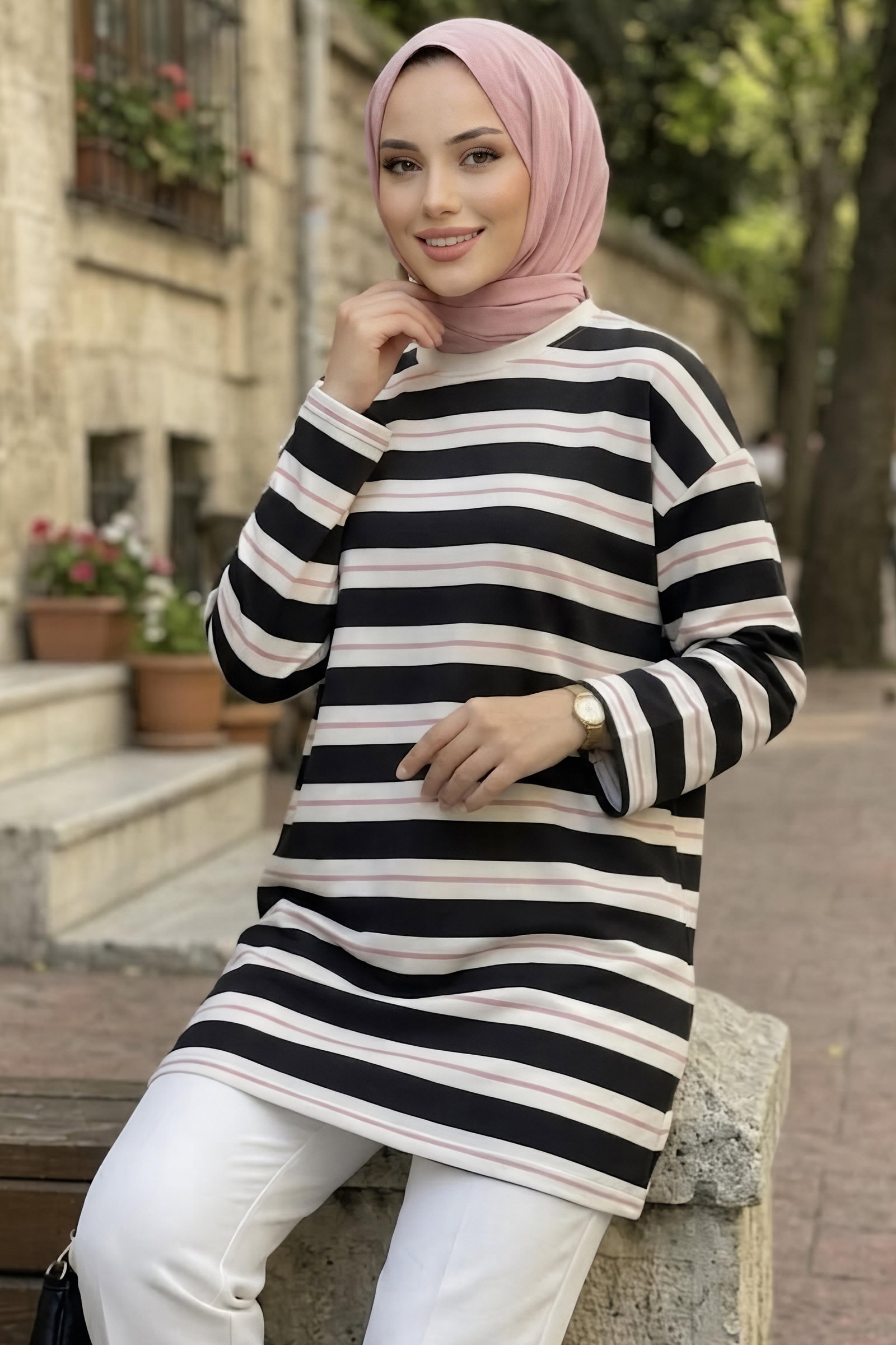 Çizgili Tunik Siyah - 29172-SIYAH - 2