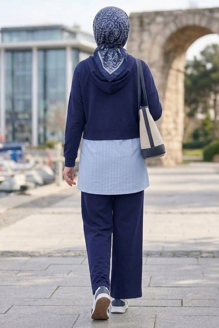 Çizgili Üçlü Oysh Modal Takım Lacivert - 28923-LACIVERT - 3