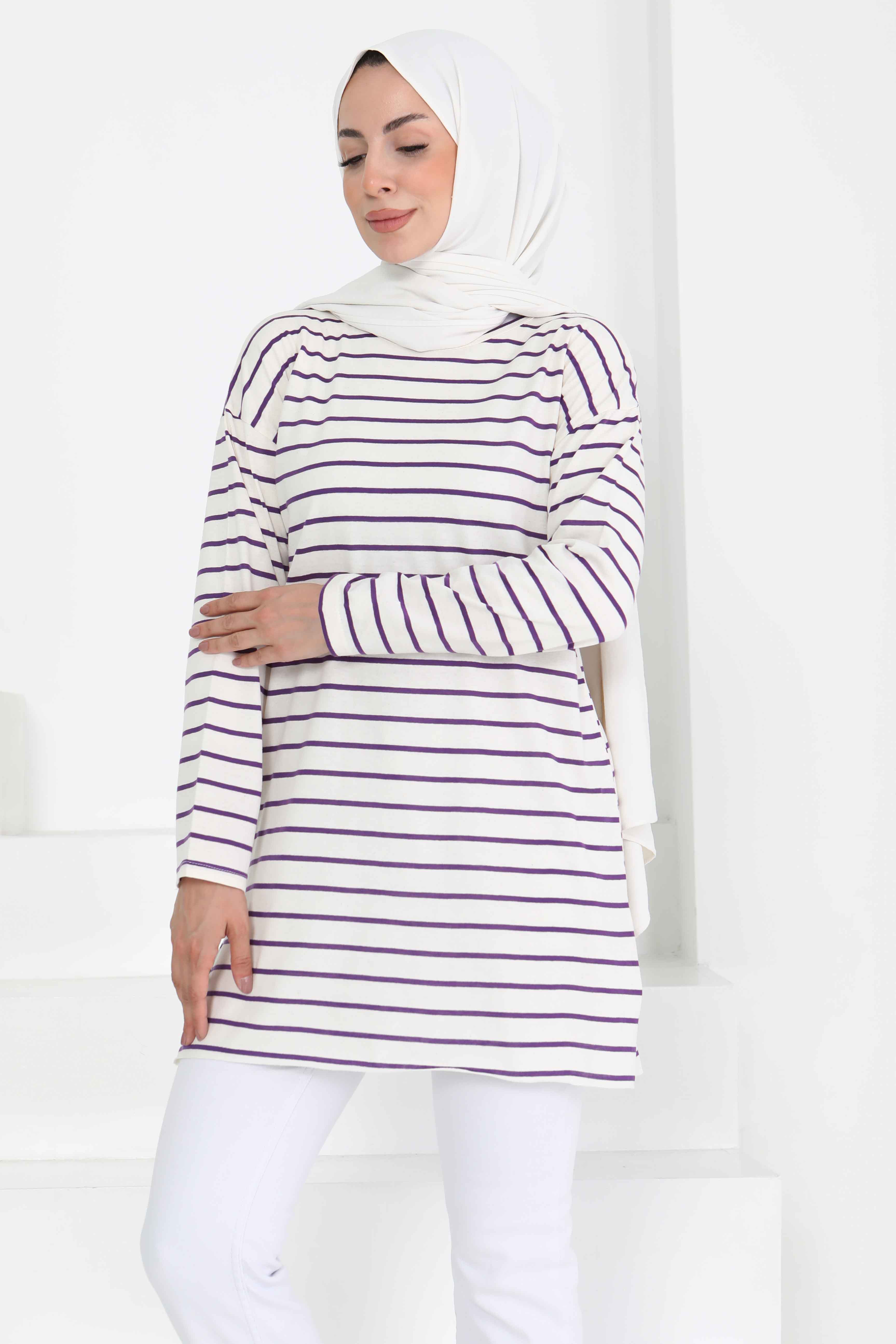Çİzgili Yırtmaçlı Tunik - 27134 - 1