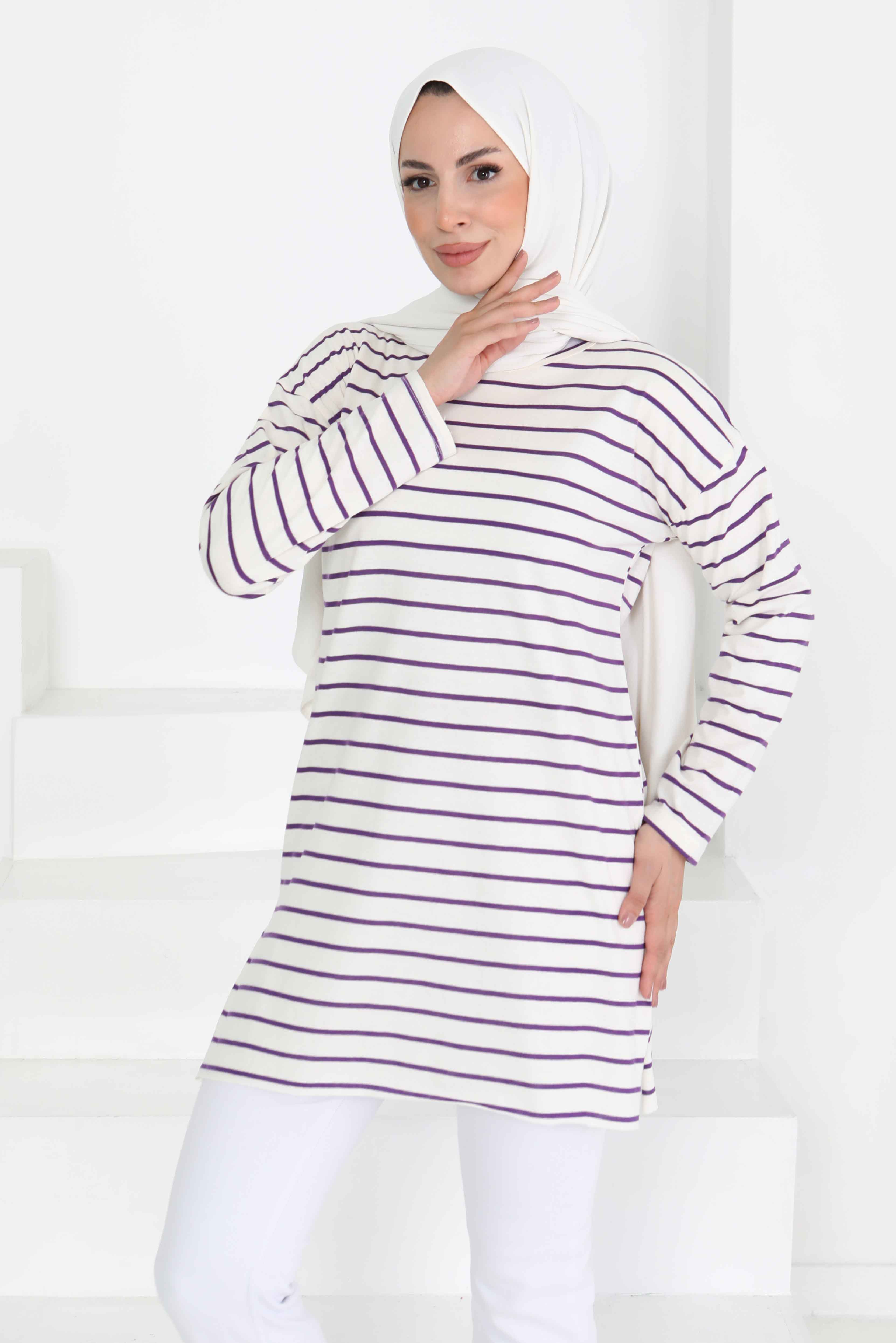 Çİzgili Yırtmaçlı Tunik - 27134 - 2