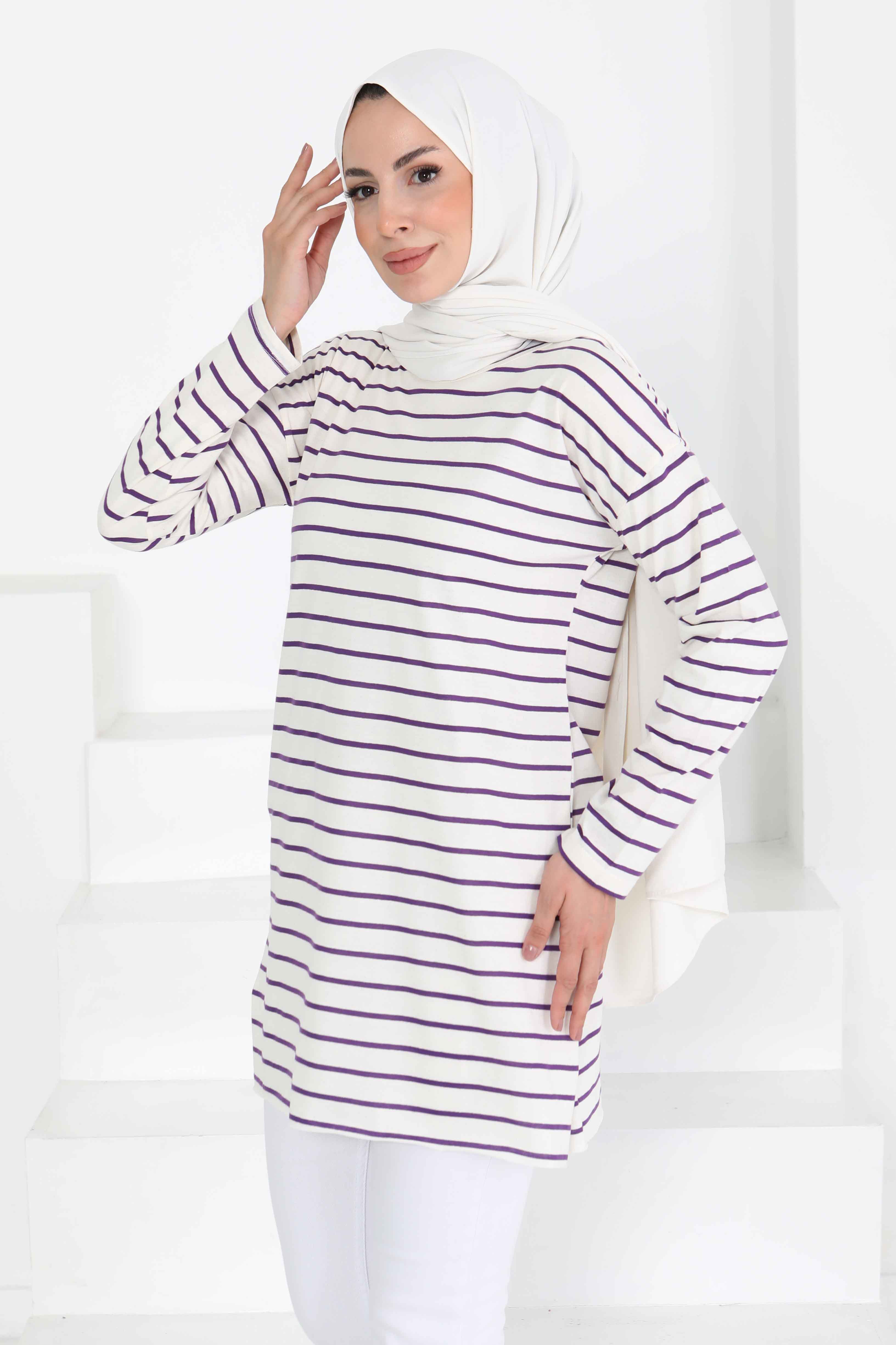 Çİzgili Yırtmaçlı Tunik - 27134 - 3