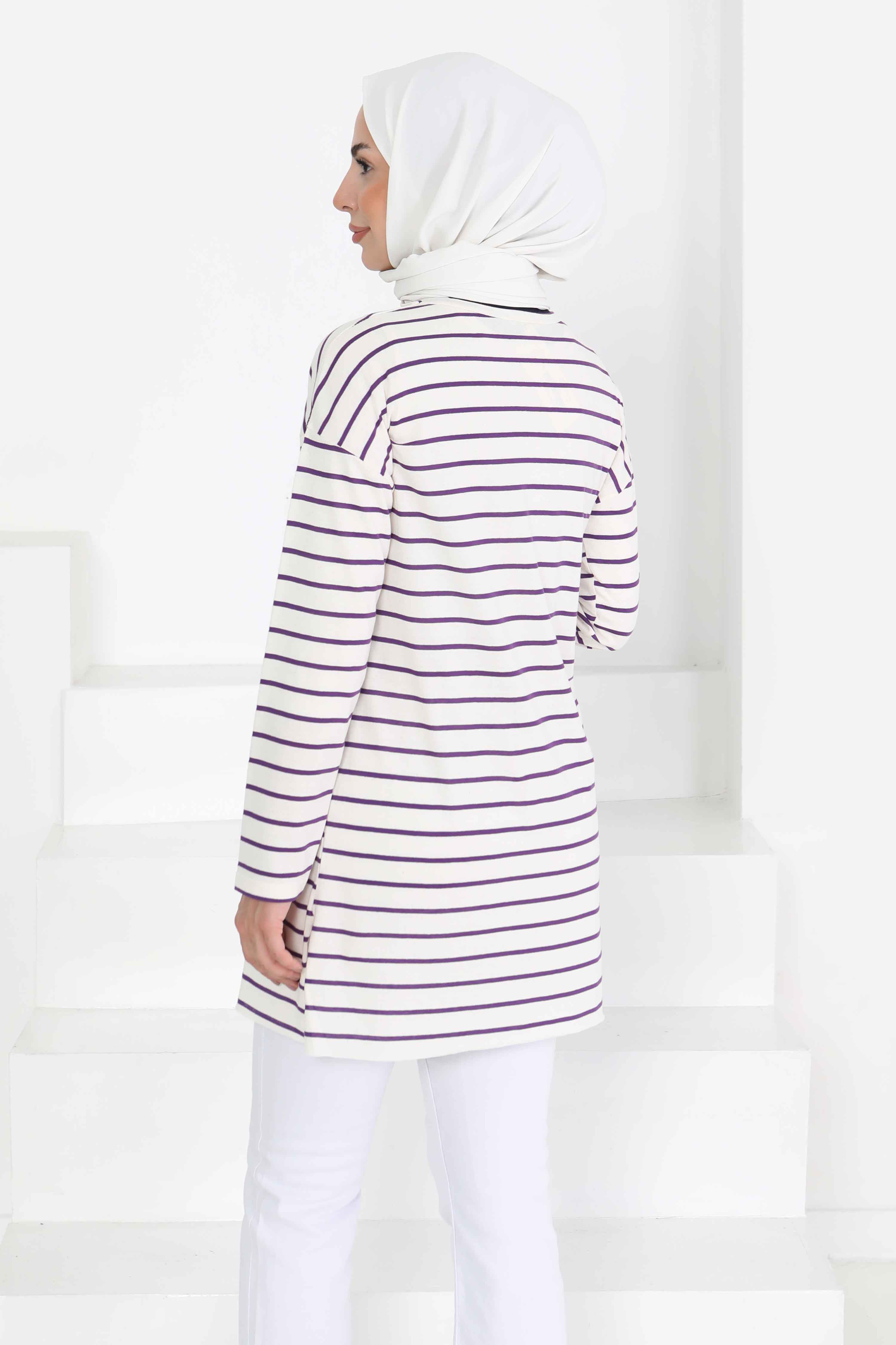 Çİzgili Yırtmaçlı Tunik - 27134 - 4
