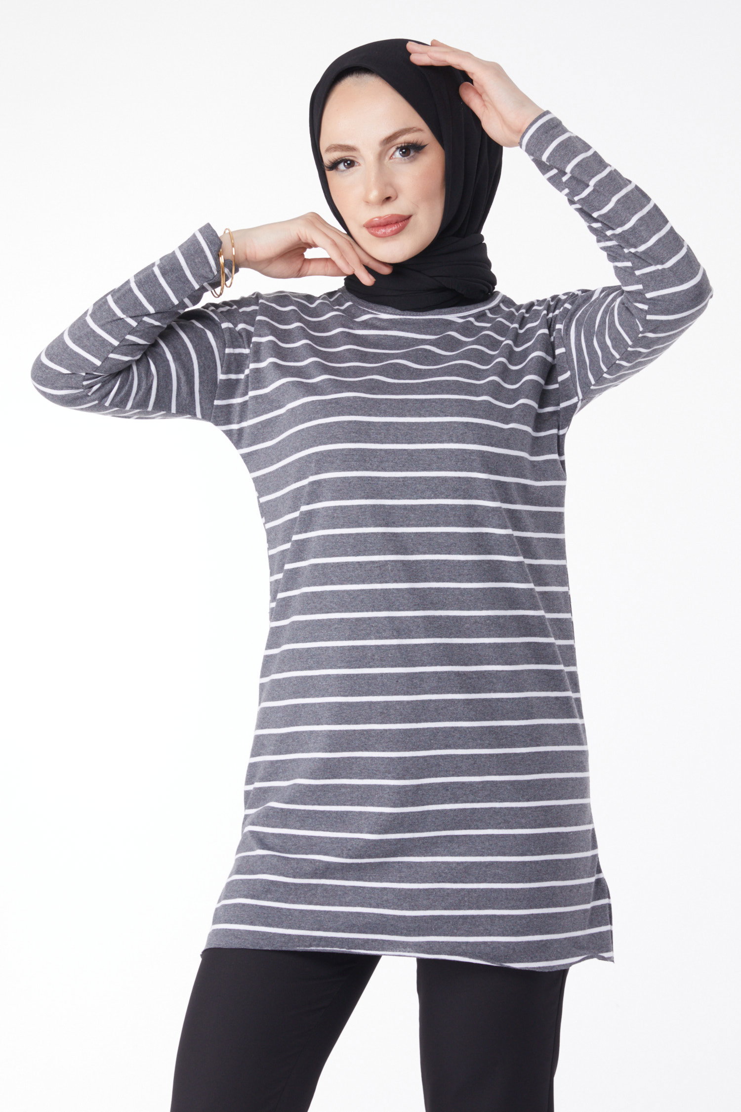 Çİzgili Yırtmaçlı Tunik - 27134 - 1