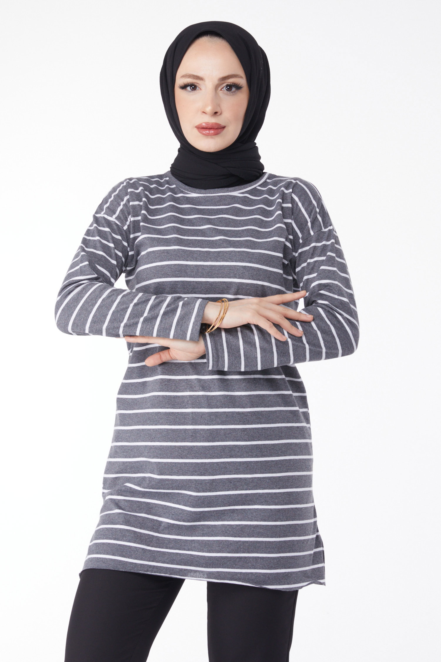 Çİzgili Yırtmaçlı Tunik - 27134 - 3