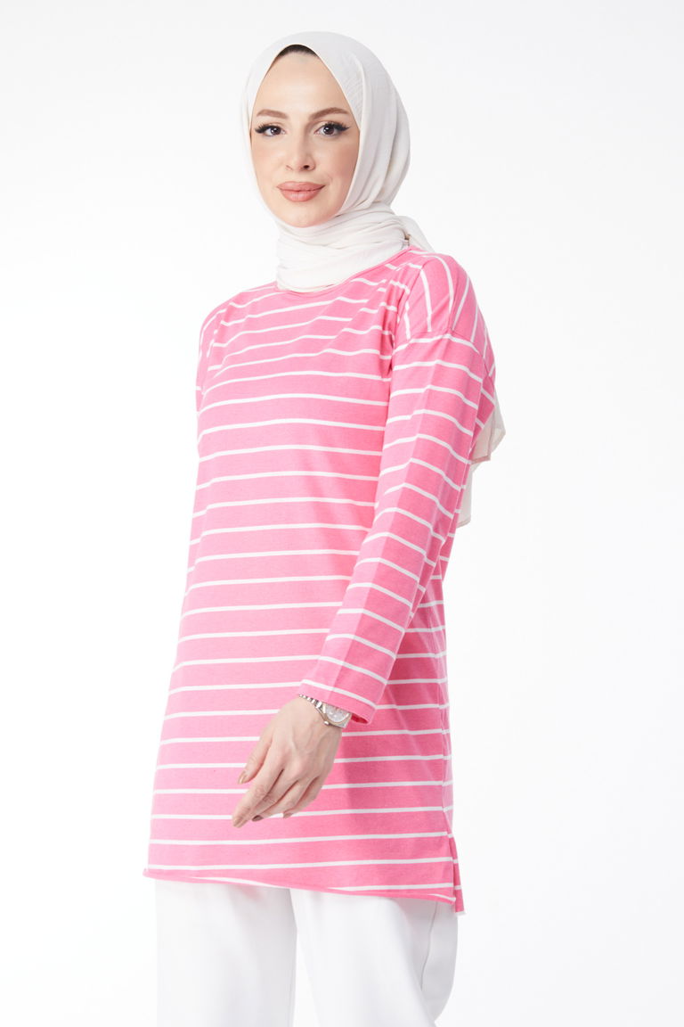 Çİzgili Yırtmaçlı Tunik - 27134 - TOFİSA