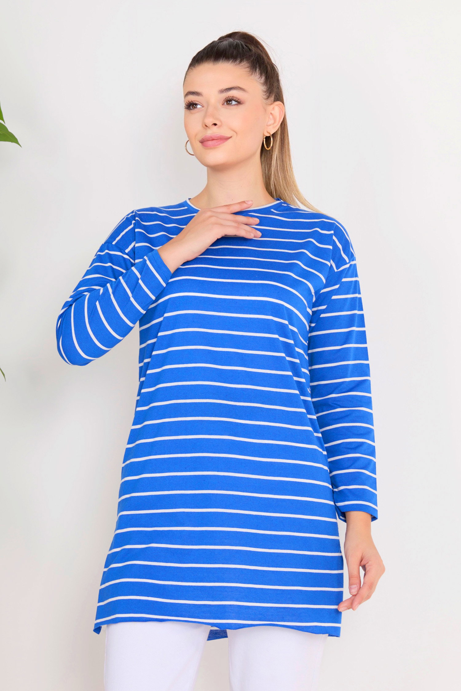 Çİzgili Yırtmaçlı Tunik - 27134 - 1