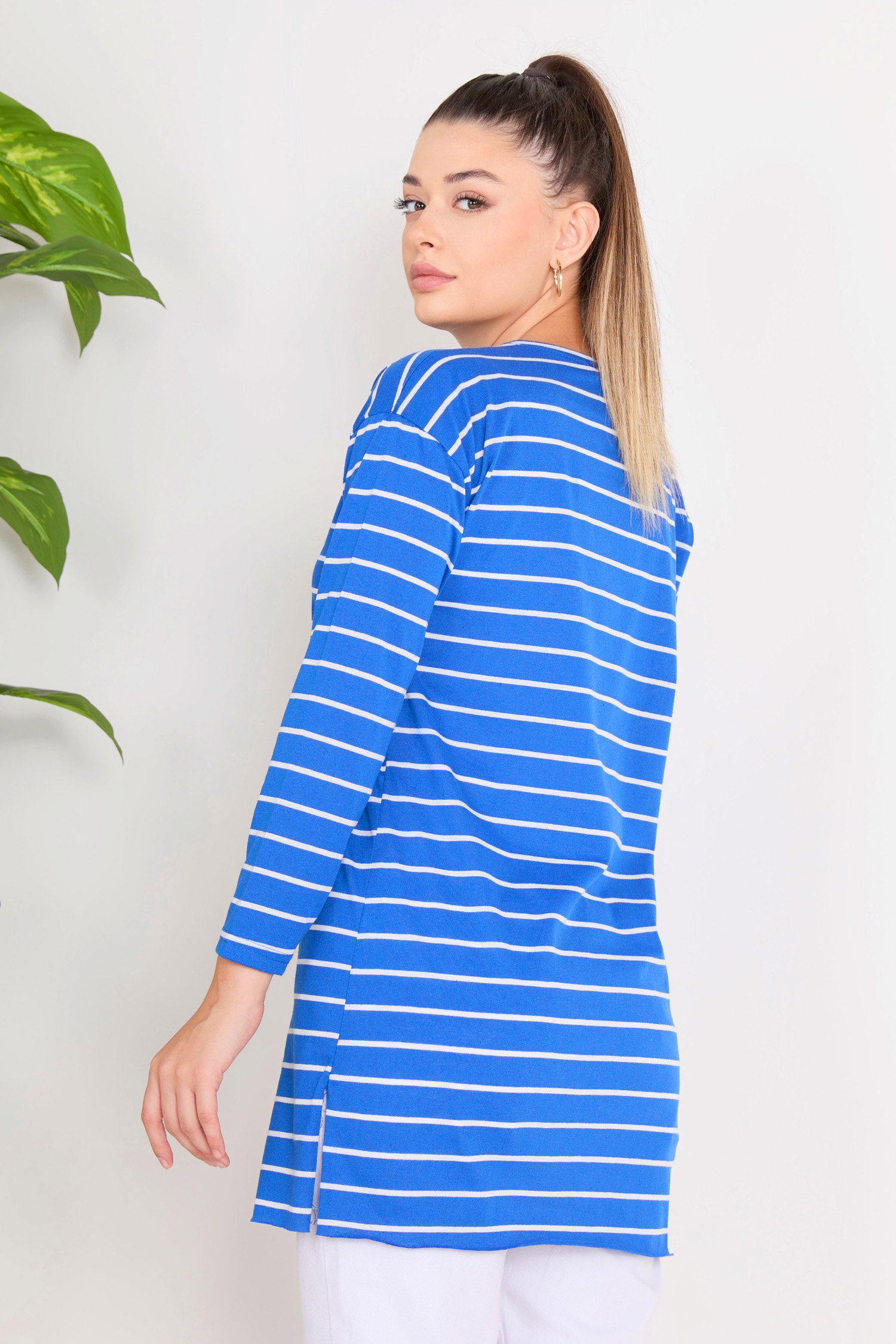 Çİzgili Yırtmaçlı Tunik - 27134 - 5