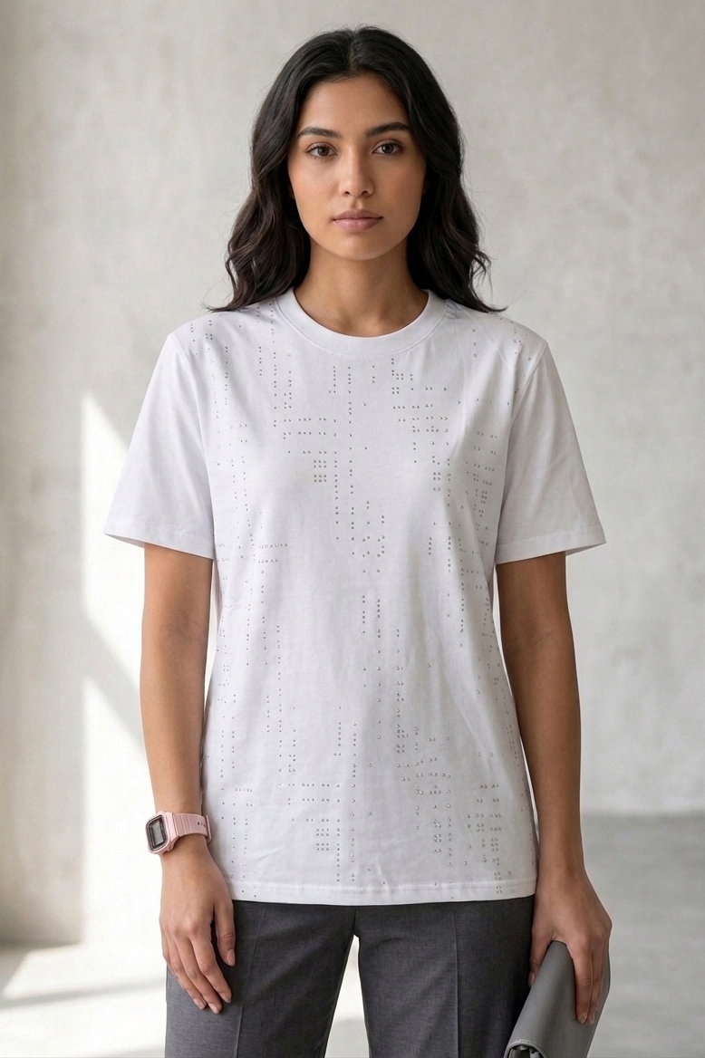 Damla Taşlı T-shirt - 28417-BEYAZ - 1