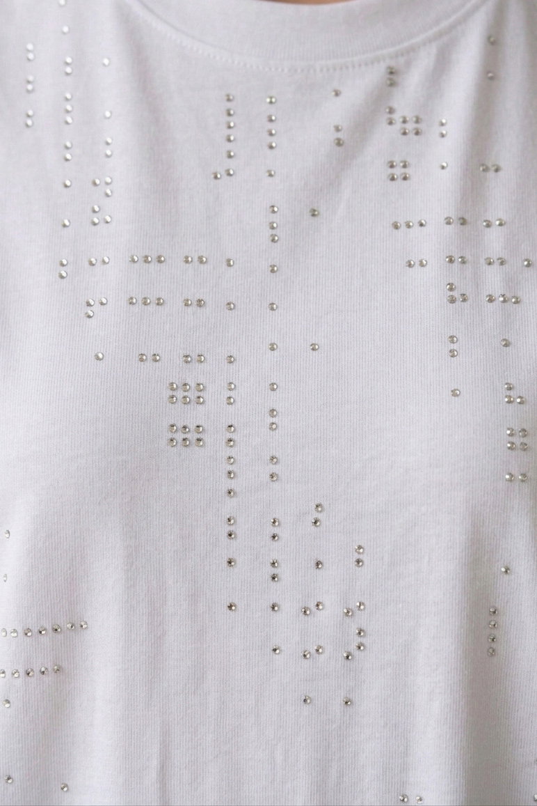 Damla Taşlı T-shirt - 28417-BEYAZ - 2
