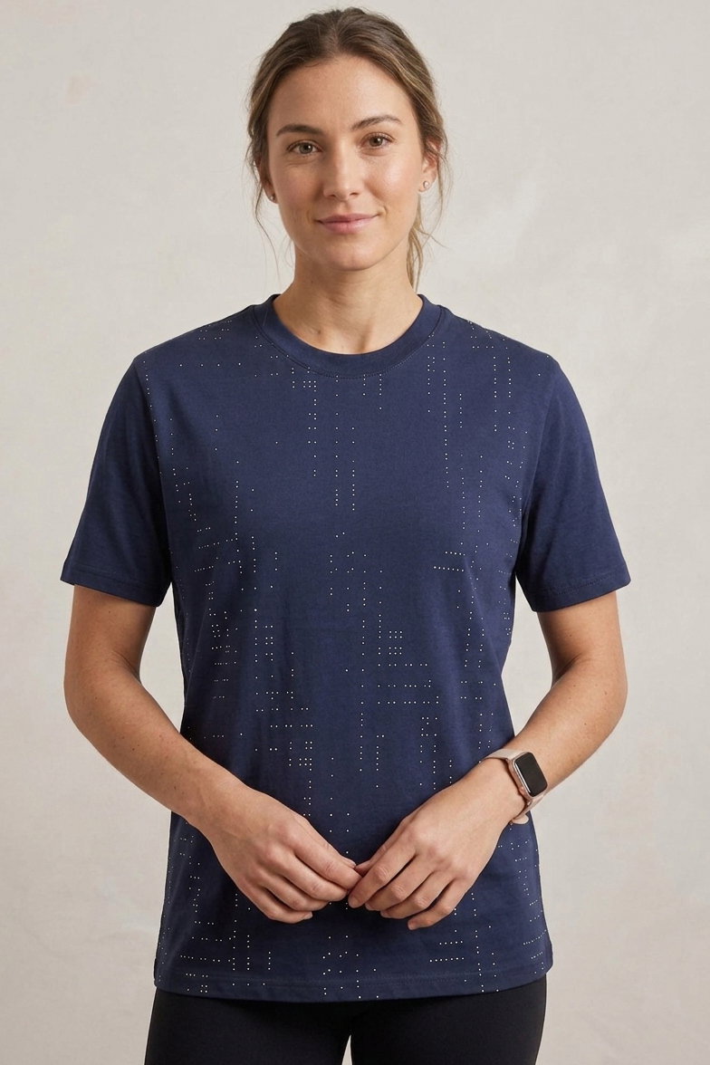 Damla Taşlı T-shirt - 28417-LACIVERT - 1