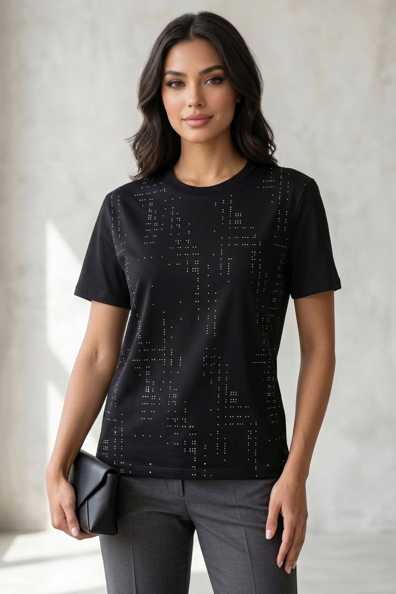 Damla Taşlı T-shirt - 28417-SIYAH - 1