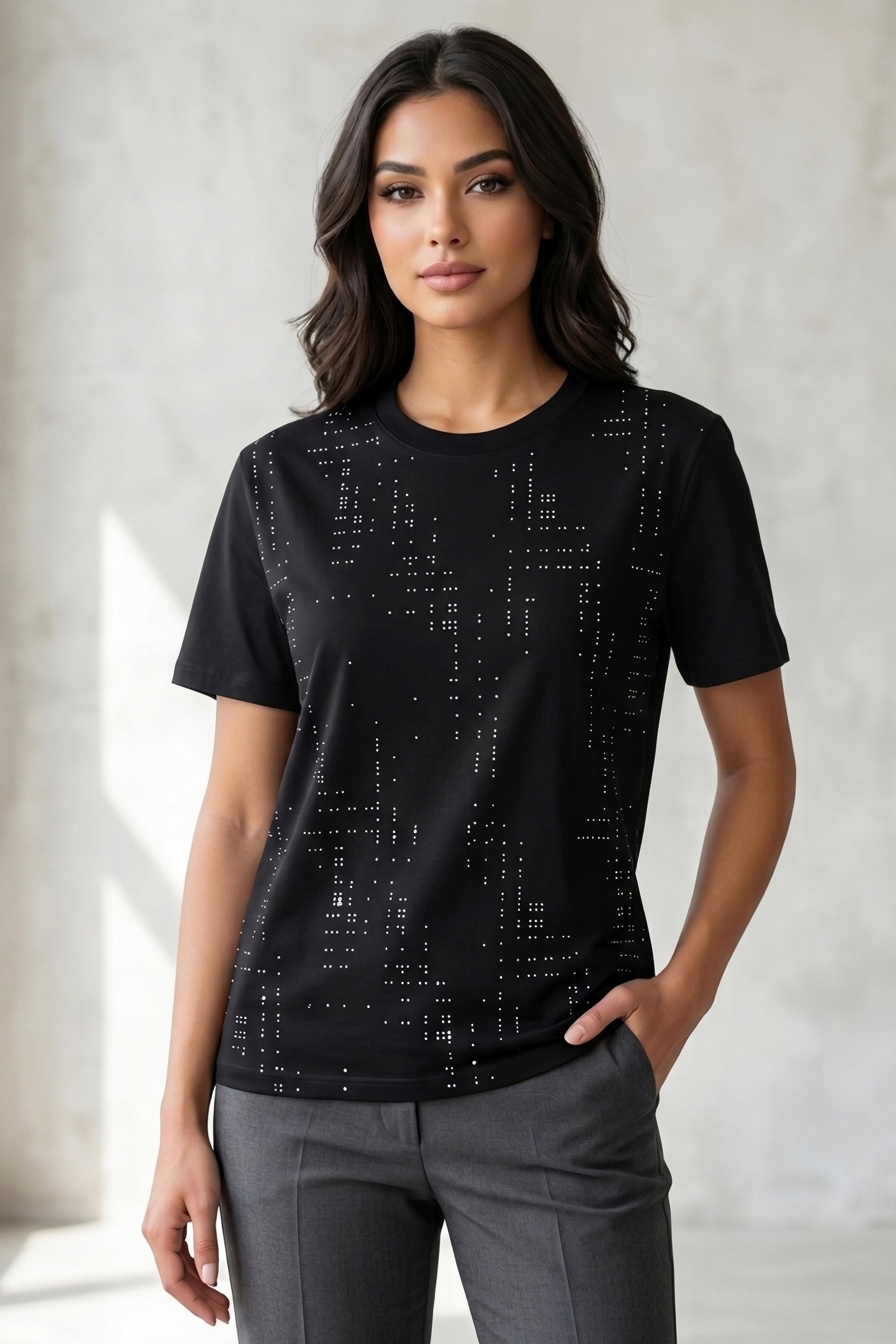 Damla Taşlı T-shirt - 28417-SIYAH - 2