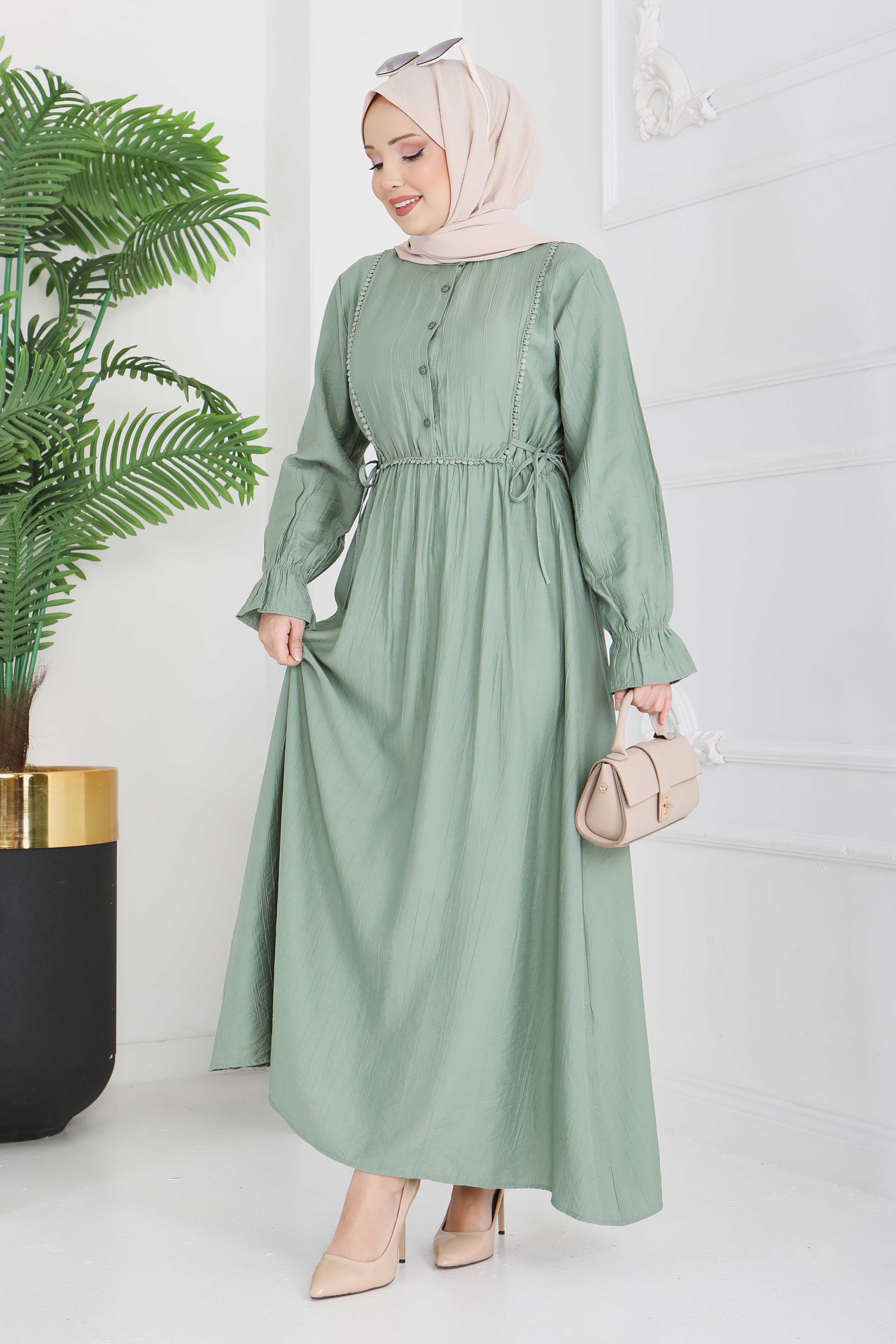 Dantel Detaylı Elbise - 28223-HAKI - 1