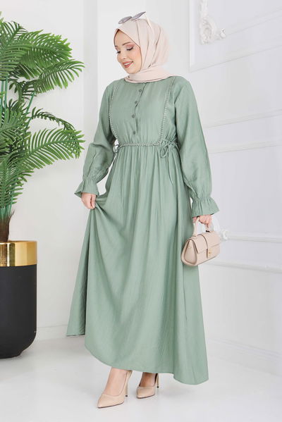 Dantel Detaylı Elbise - 28223-HAKI 