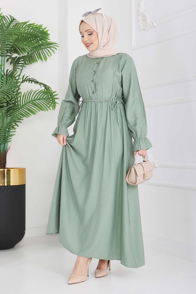 Dantel Detaylı Elbise - 28223-HAKI - TOFİSA