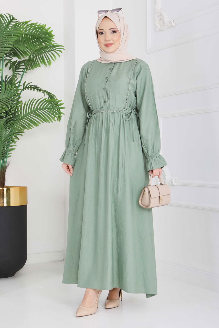 Dantel Detaylı Elbise - 28223-HAKI - TOFİSA