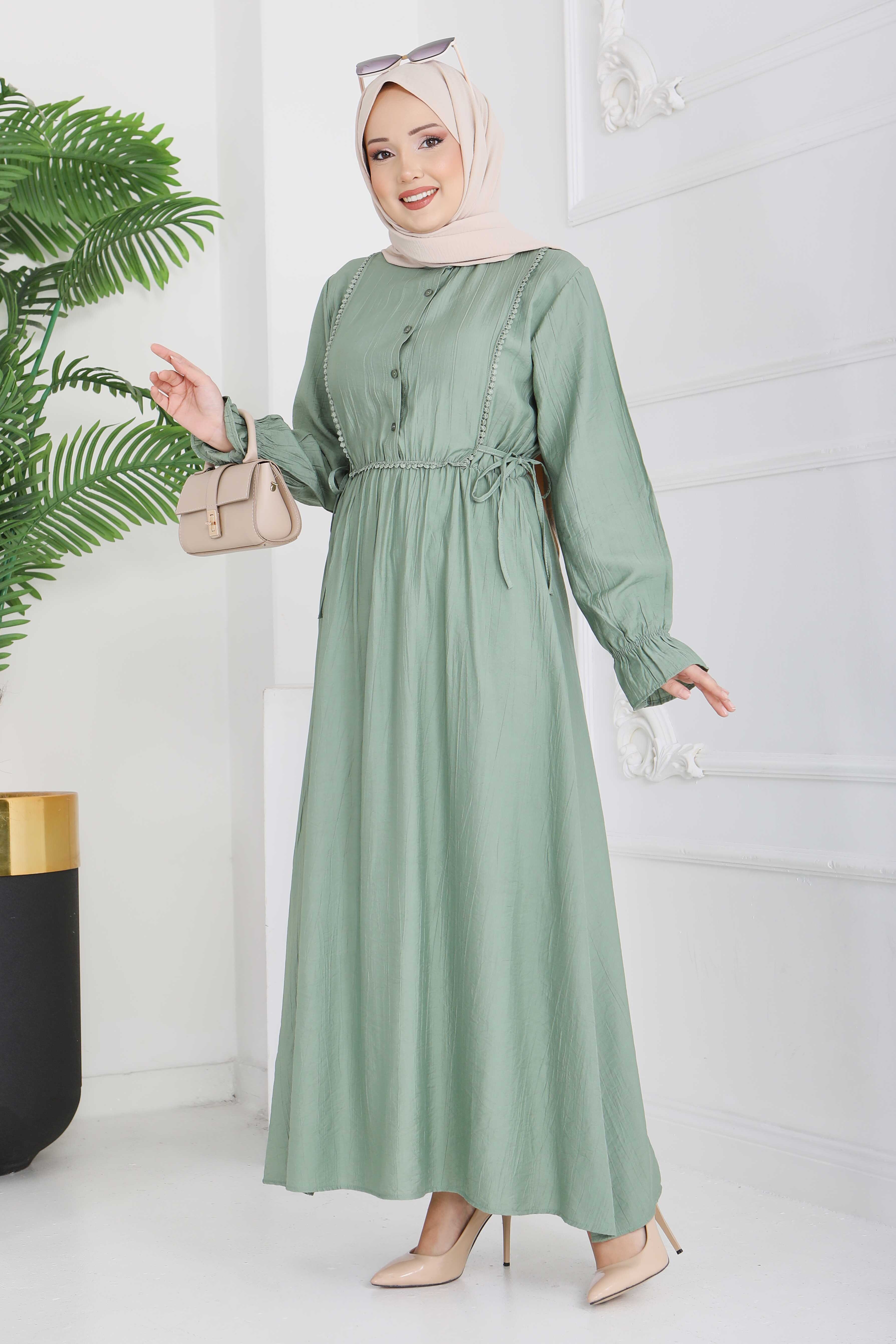 Dantel Detaylı Elbise - 28223-HAKI - 3