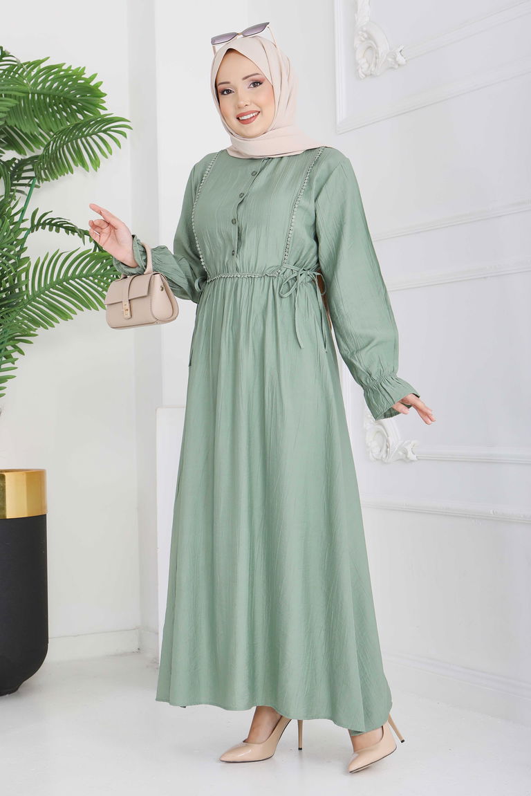 Dantel Detaylı Elbise - 28223-HAKI - TOFİSA