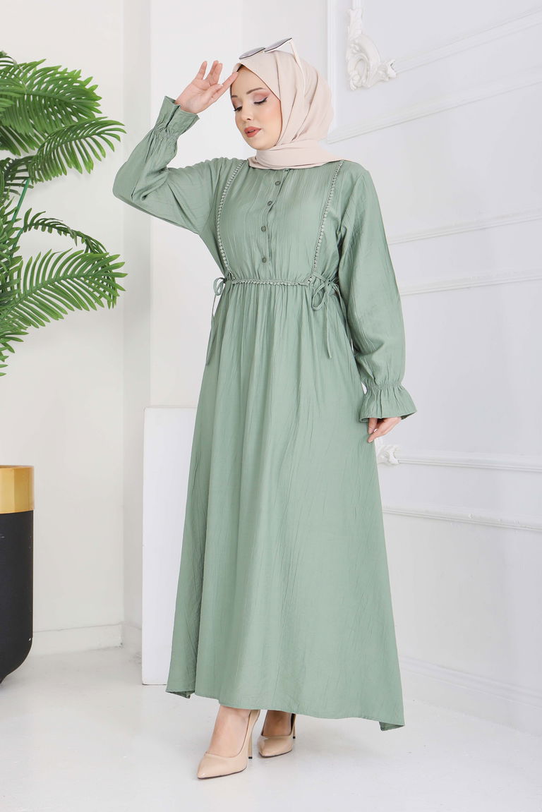 Dantel Detaylı Elbise - 28223-HAKI - TOFİSA