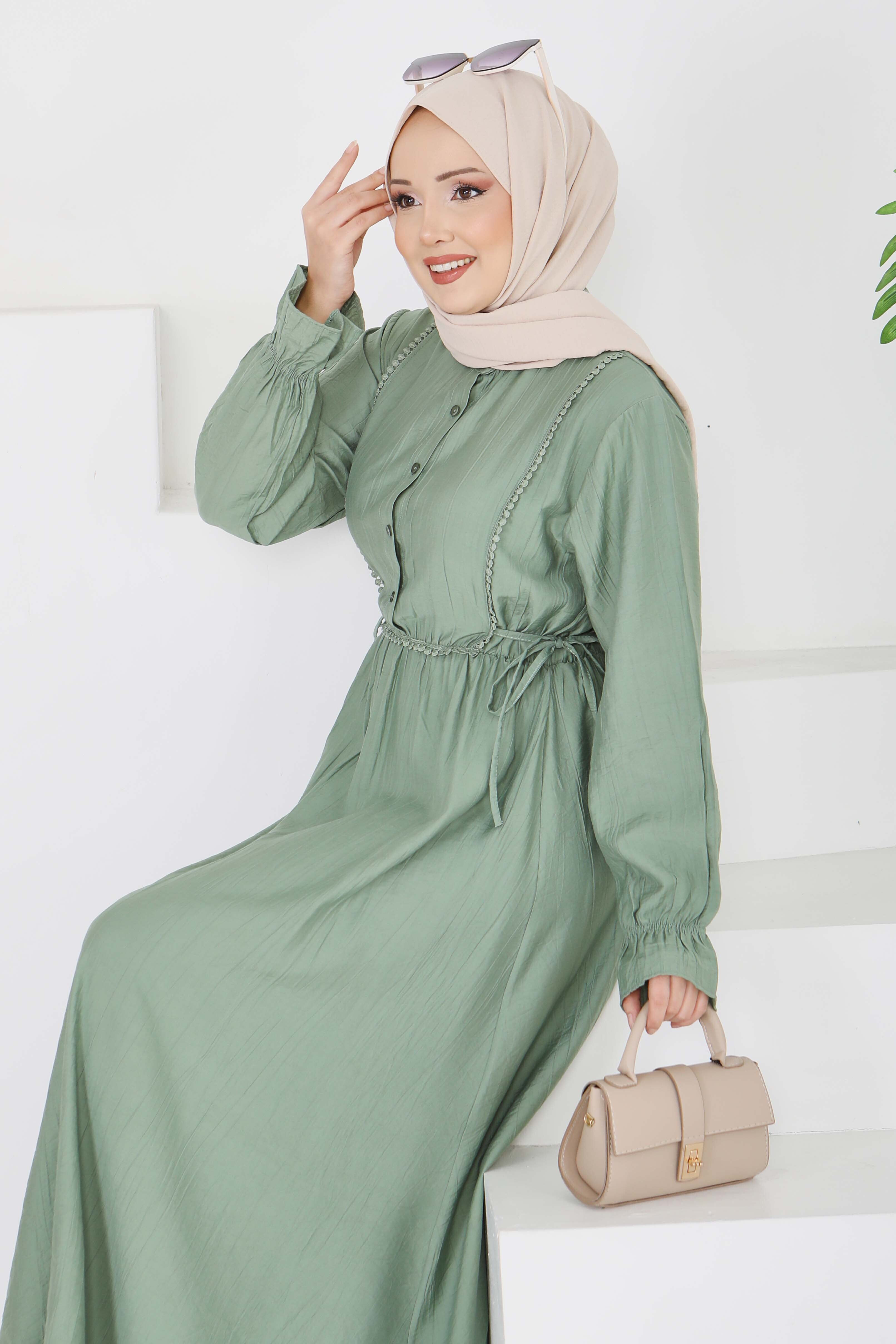 Dantel Detaylı Elbise - 28223-HAKI - 5