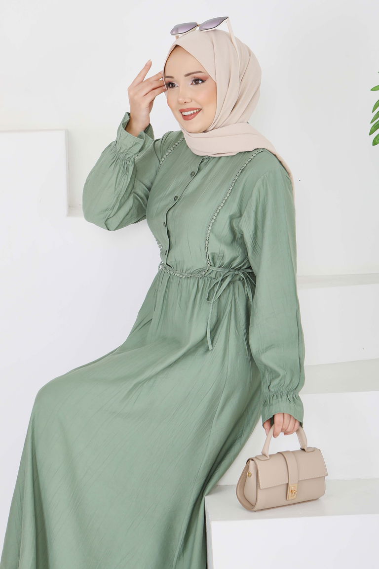 Dantel Detaylı Elbise - 28223-HAKI - TOFİSA