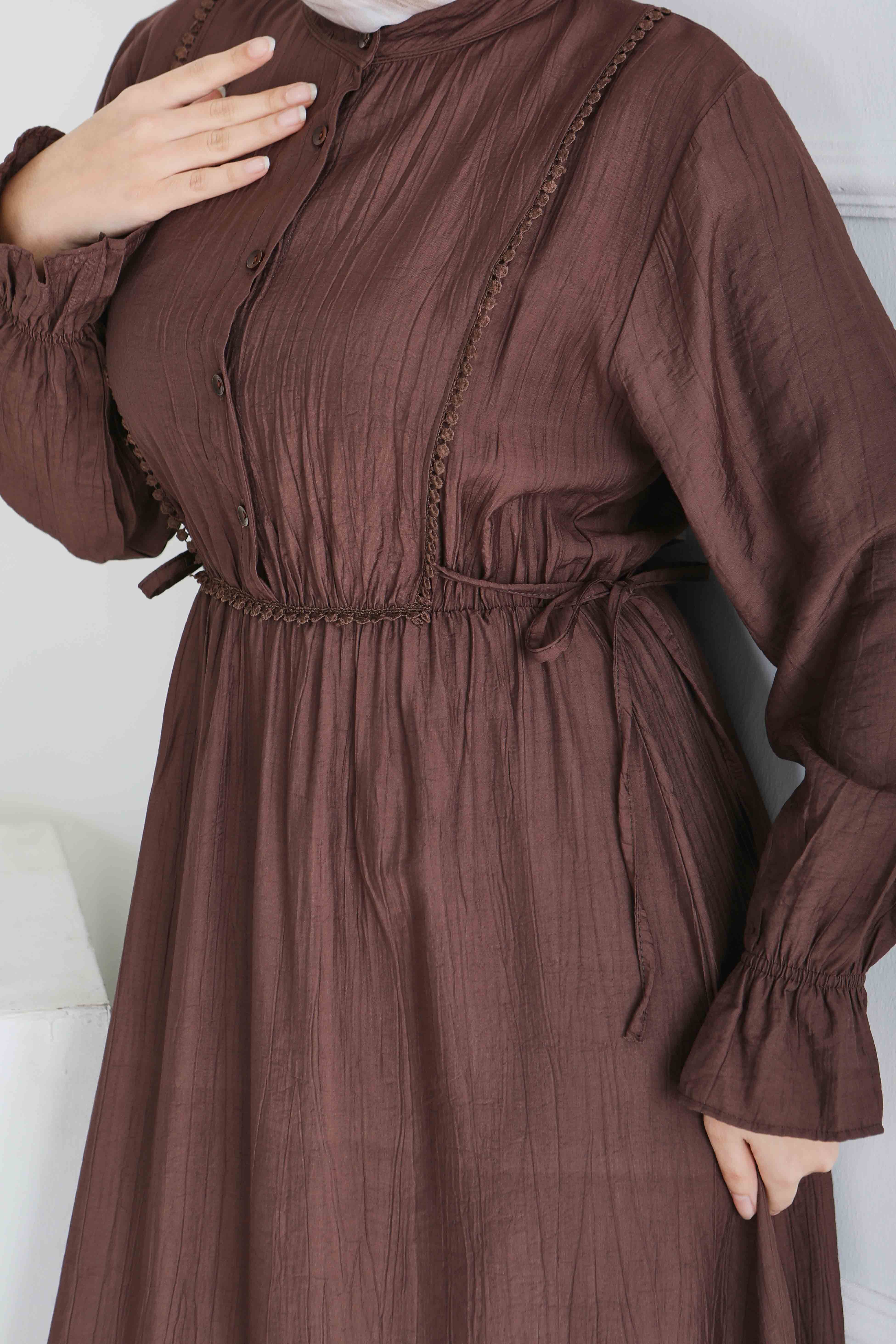 Dantel Detaylı Elbise - 28223-KAHVE - 5