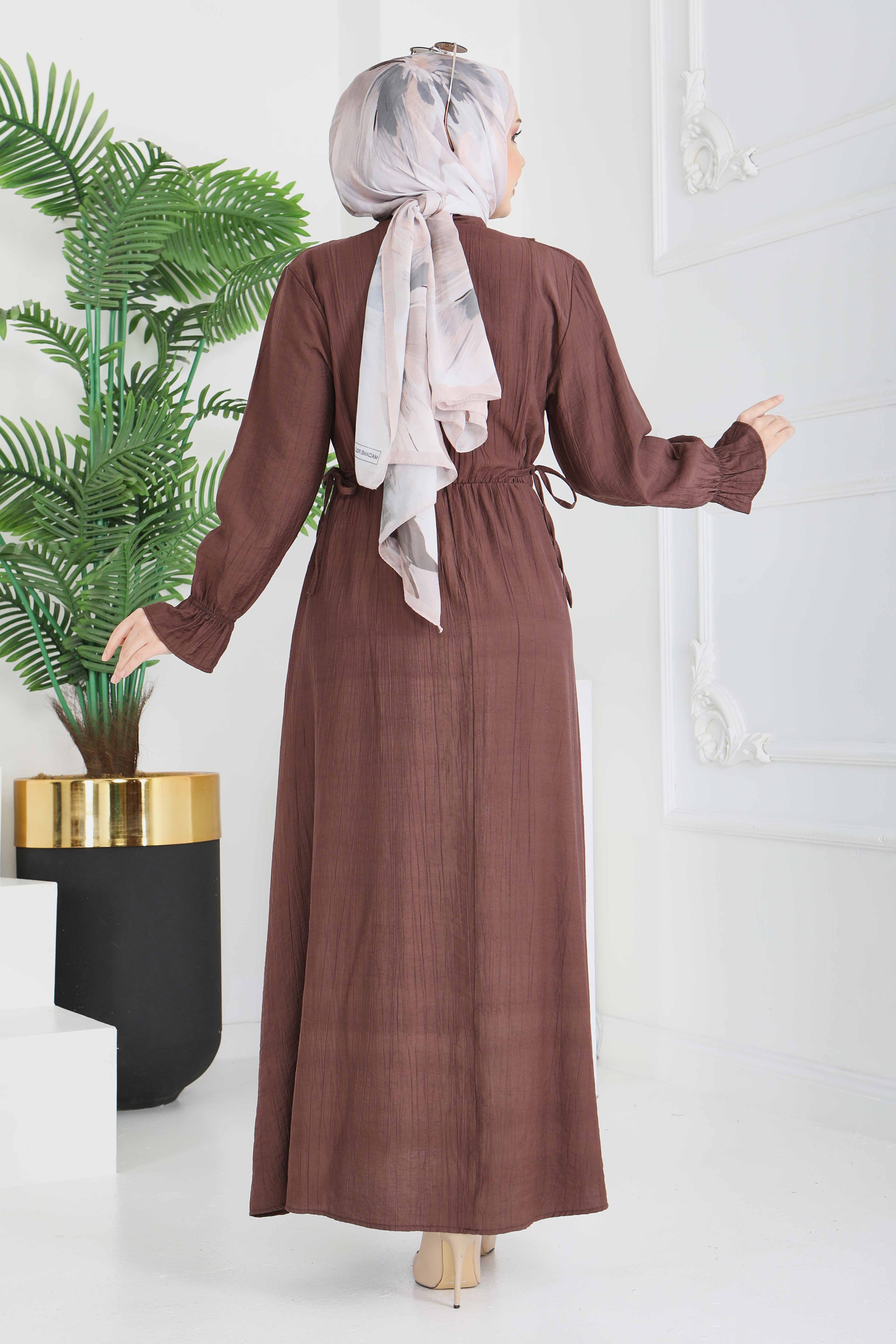 Dantel Detaylı Elbise - 28223-KAHVE - 6