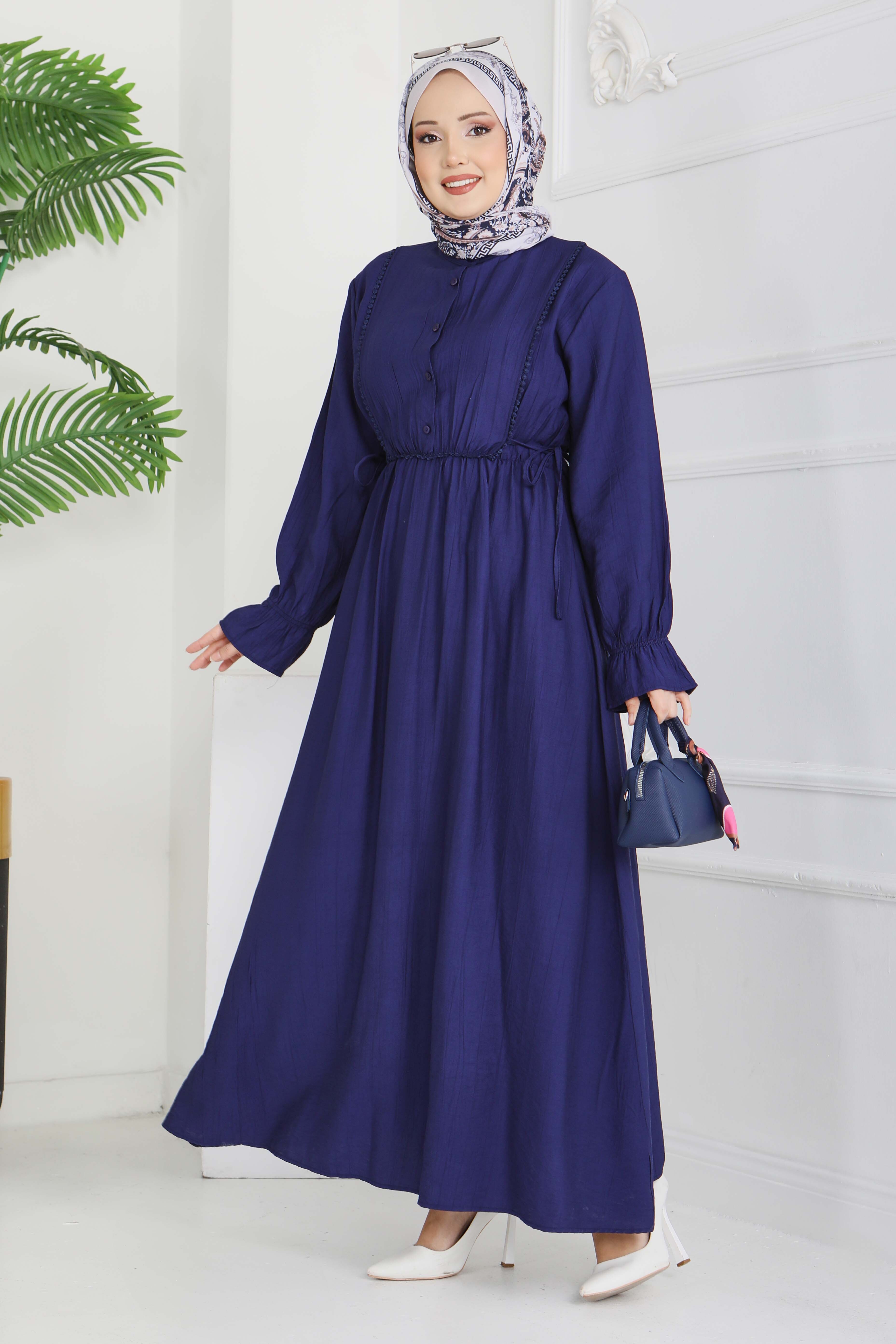 Dantel Detaylı Elbise - 28223-LACIVERT - 1