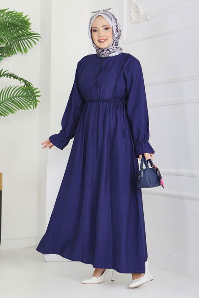 Dantel Detaylı Elbise - 28223-LACIVERT 