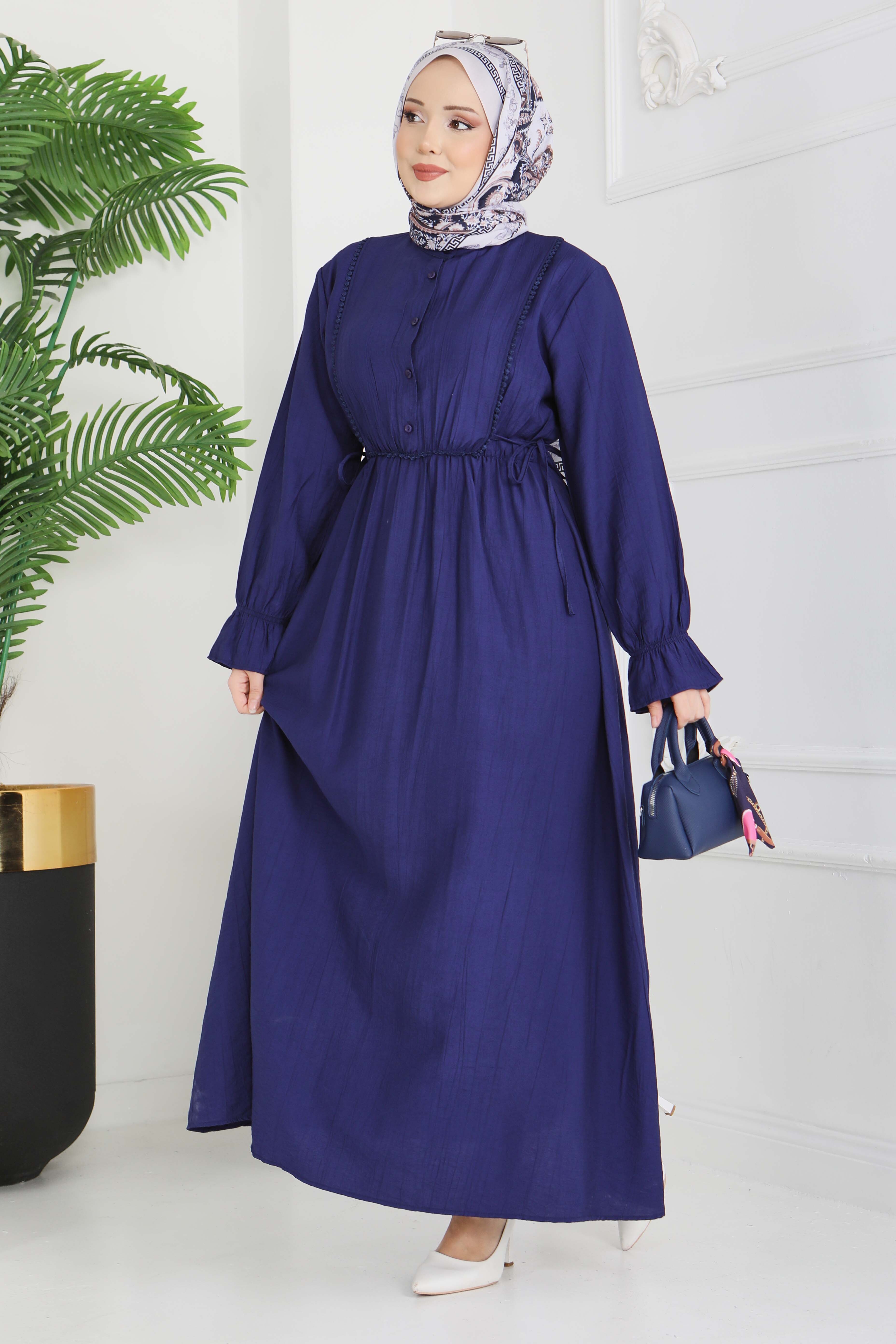 Dantel Detaylı Elbise - 28223-LACIVERT - 2