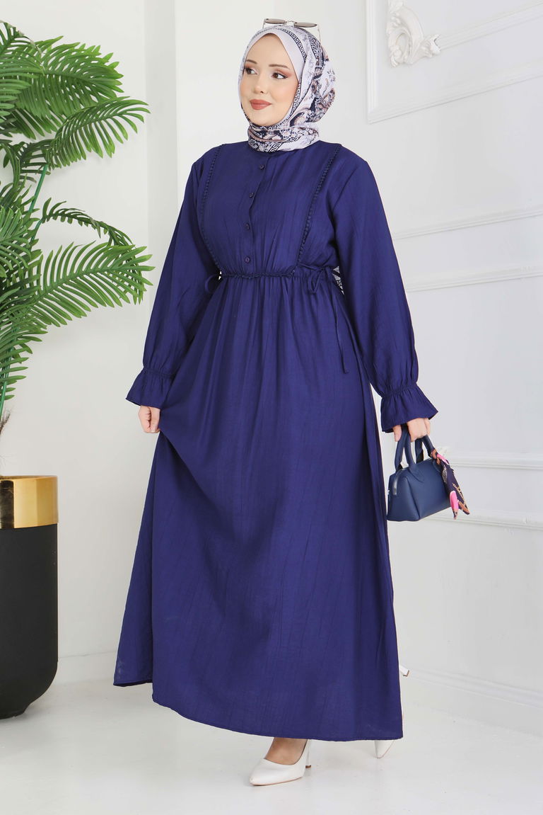 Dantel Detaylı Elbise - 28223-LACIVERT - TOFİSA