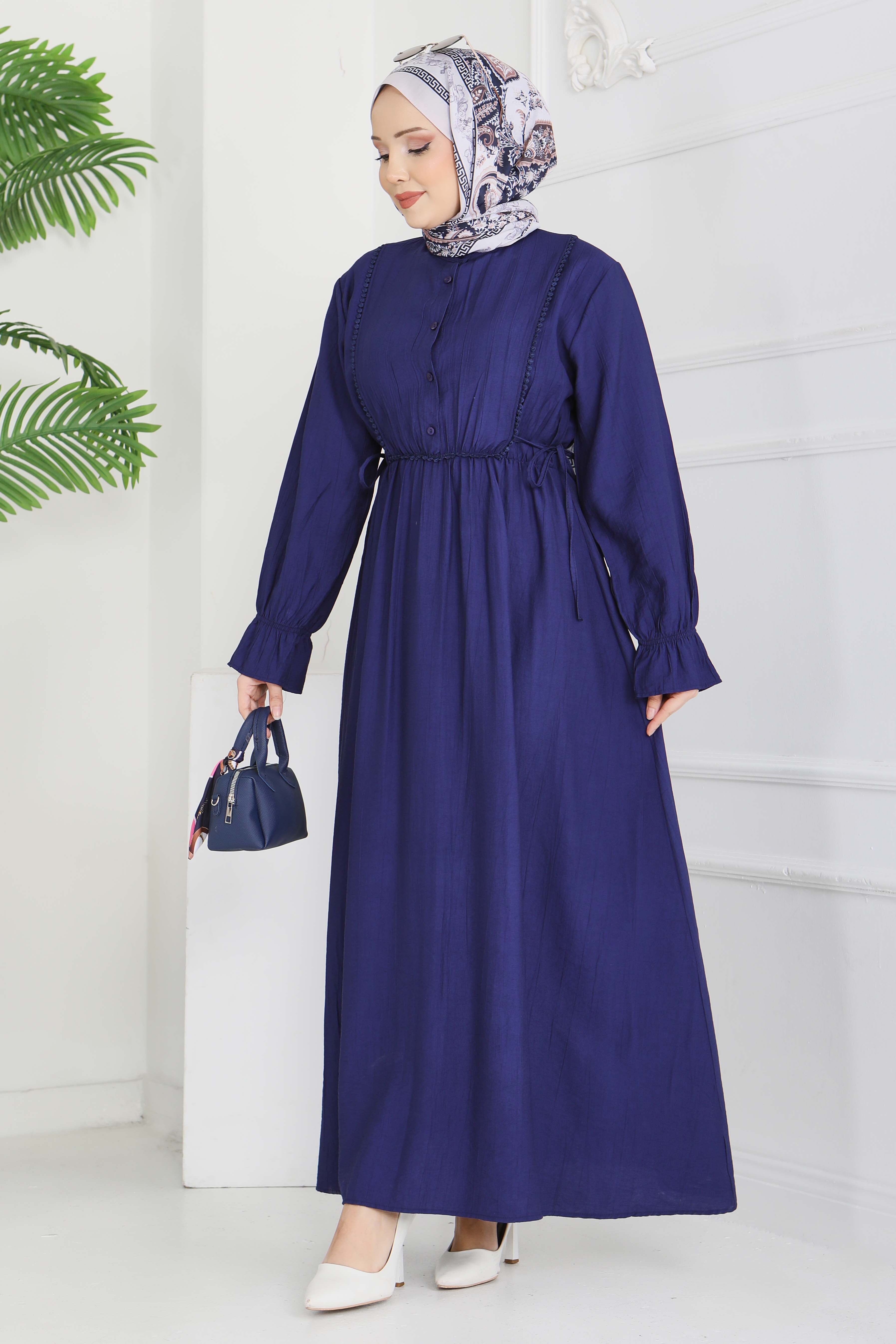 Dantel Detaylı Elbise - 28223-LACIVERT - 4