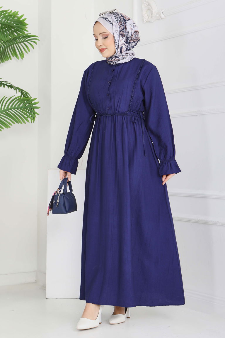 Dantel Detaylı Elbise - 28223-LACIVERT - TOFİSA