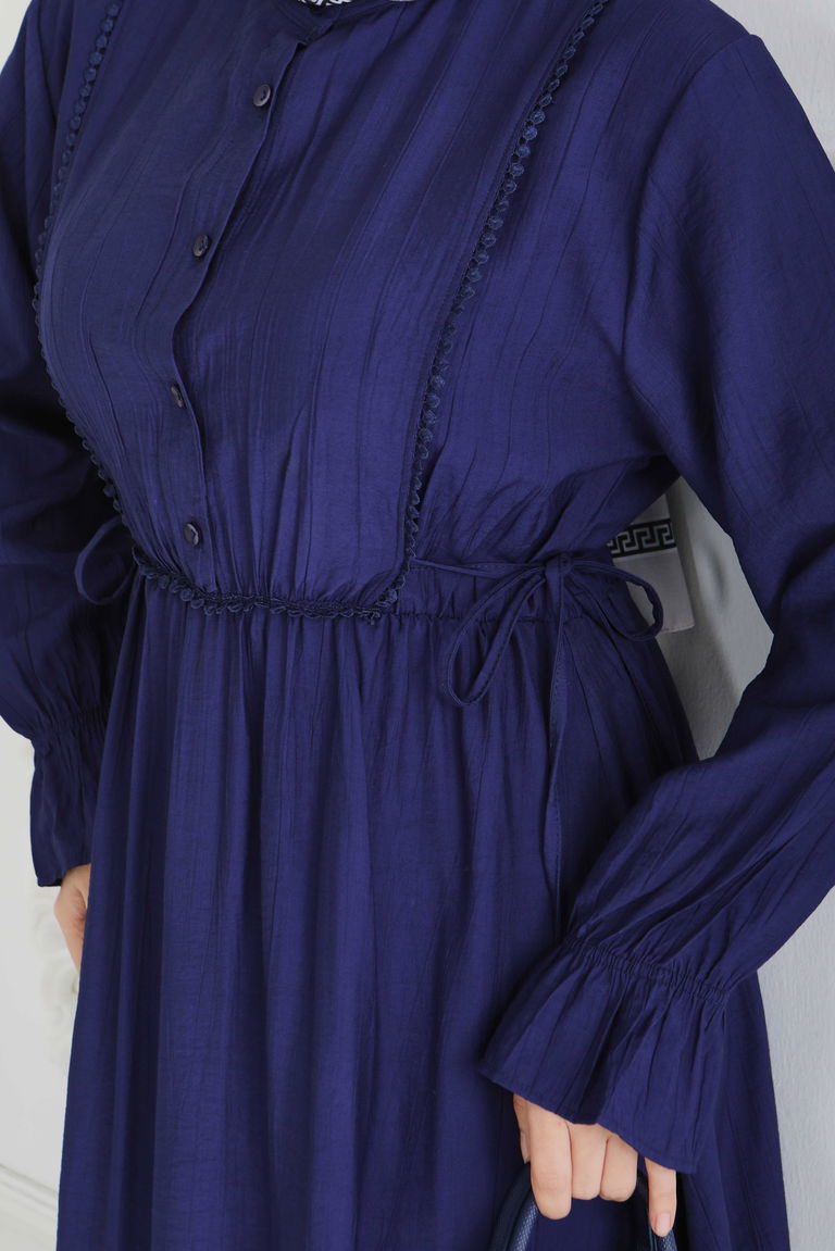 Dantel Detaylı Elbise - 28223-LACIVERT - TOFİSA