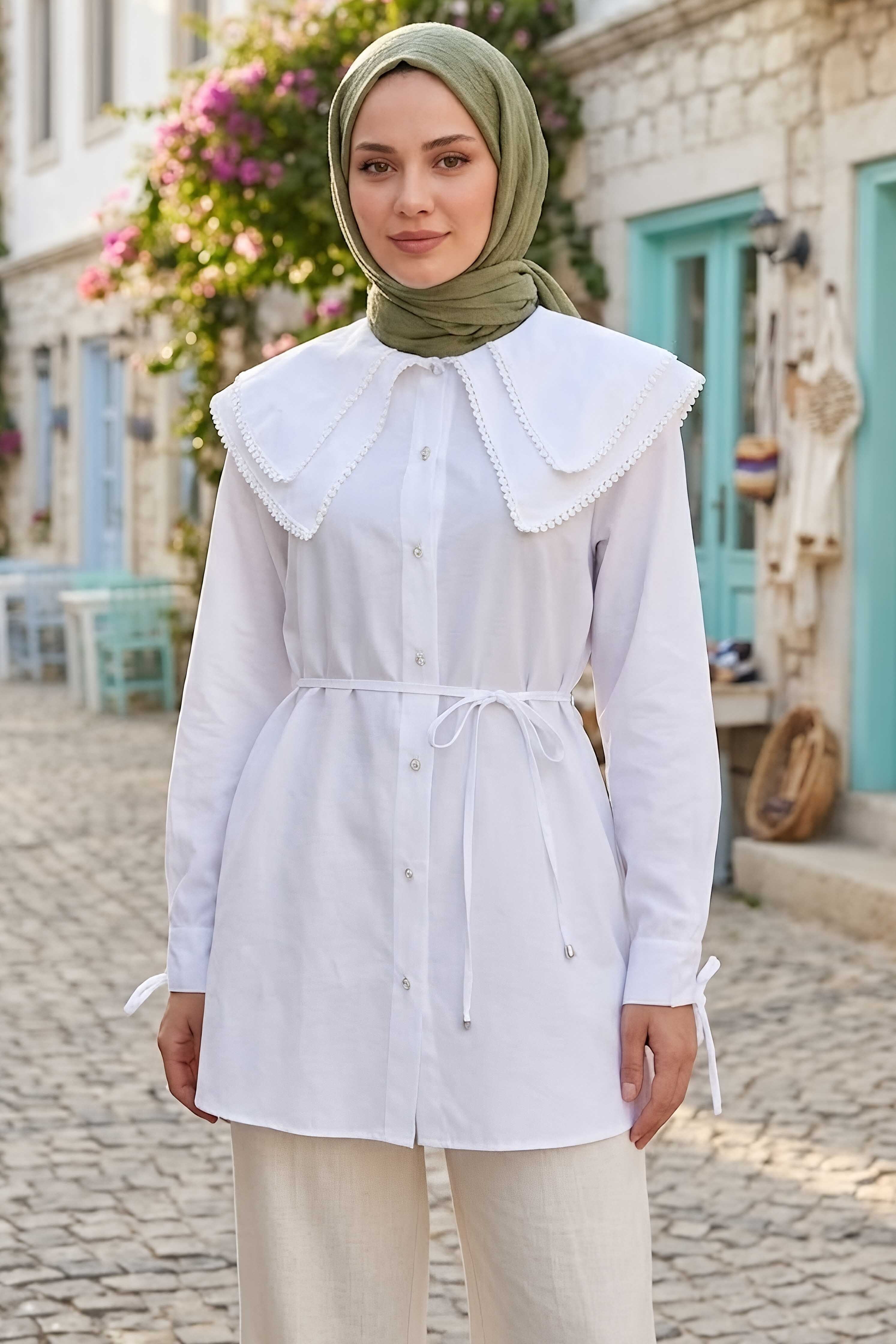Dantel Yaka Detaylı Tunik Beyaz - 28630-BEYAZ - 1
