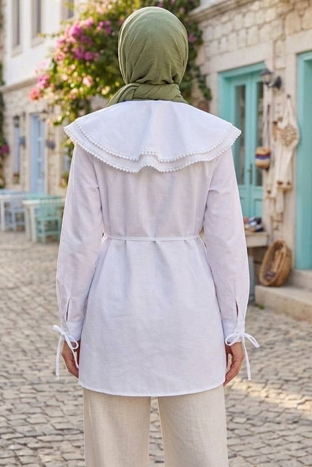 Dantel Yaka Detaylı Tunik Beyaz - 28630-BEYAZ - 3
