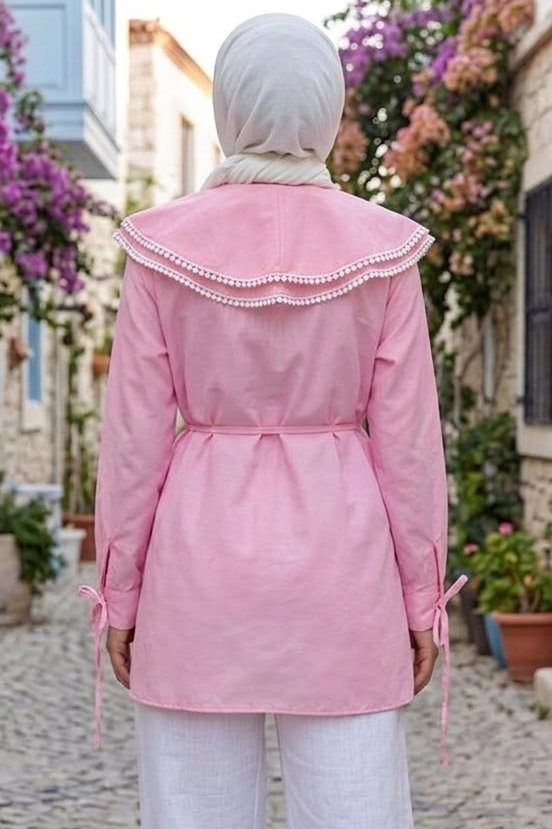 Dantel Yaka Detaylı Tunik Pembe - 28630-PEMBE - 3