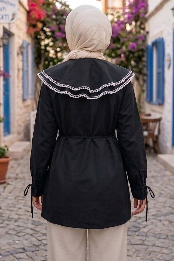 Dantel Yaka Detaylı Tunik Siyah - 28630-SIYAH - 4