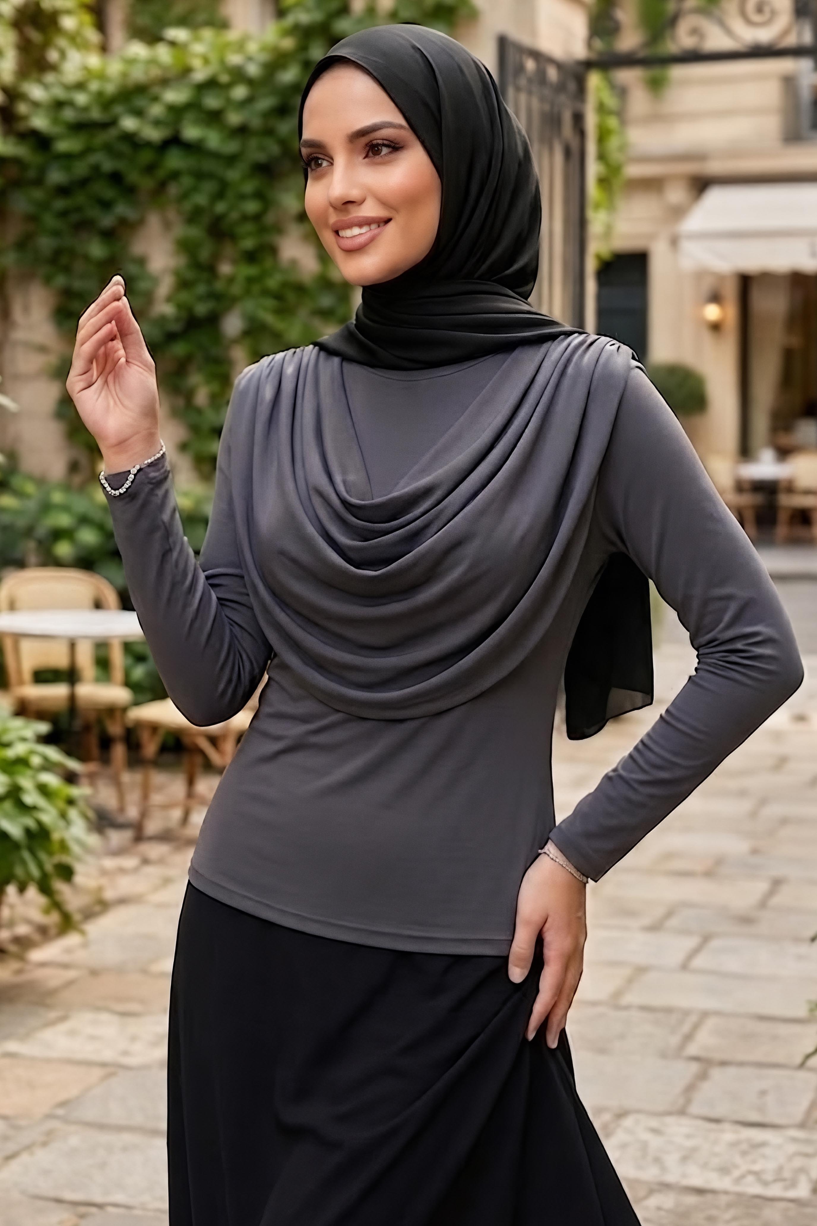 Degaje Yakalı Sendy Bluz Füme - 28901-FUME - 3