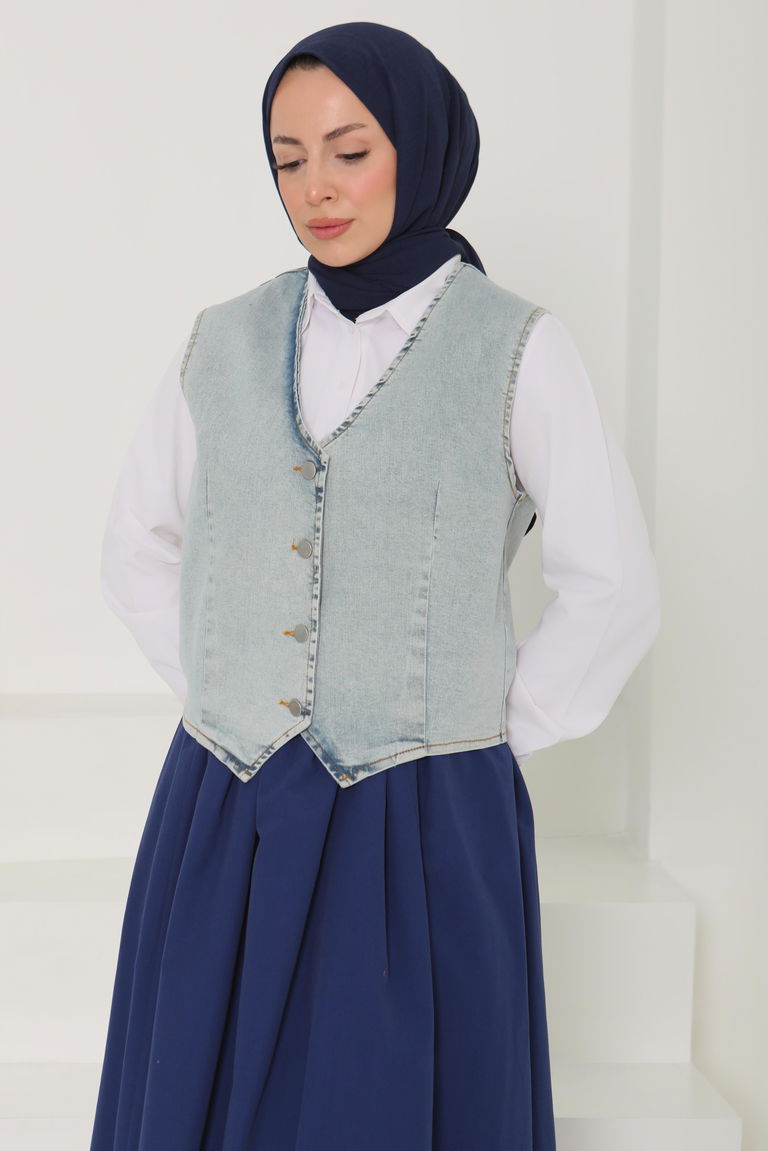 Denim Kısa Yelek - 27099 - TOFİSA