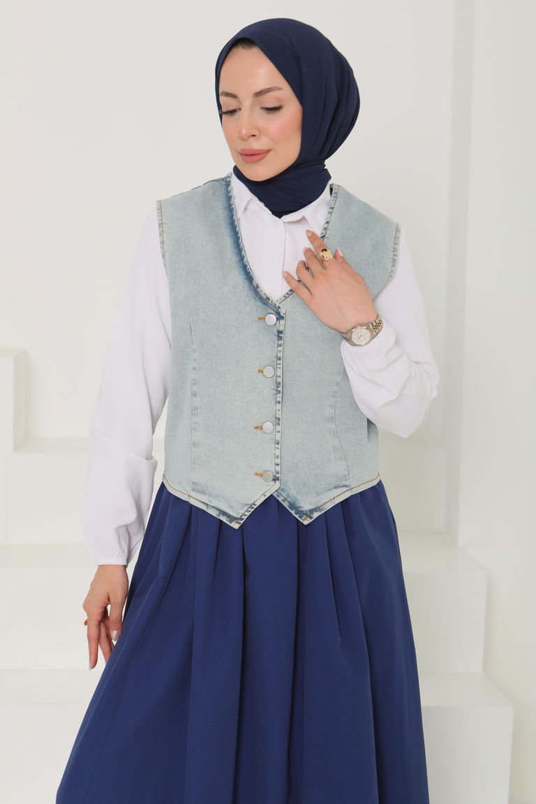 Denim Kısa Yelek - 27099 - TOFİSA