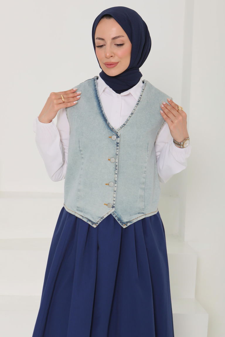 Denim Kısa Yelek - 27099 - TOFİSA